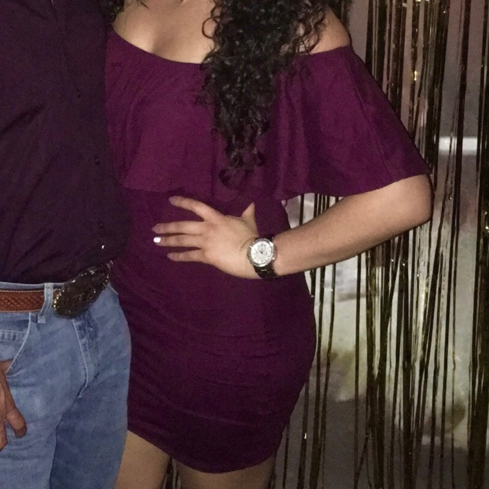 Purple off shoulder dress